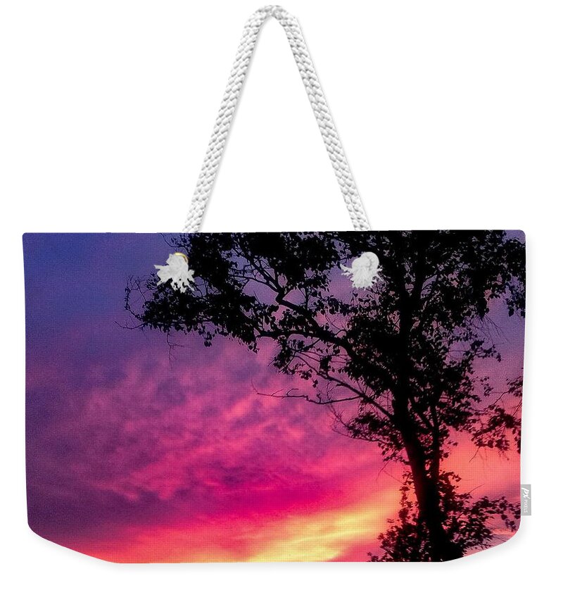 Sunset  Weekender Tote Bag featuring the photograph Sunset with a tree by Kelsea Peet