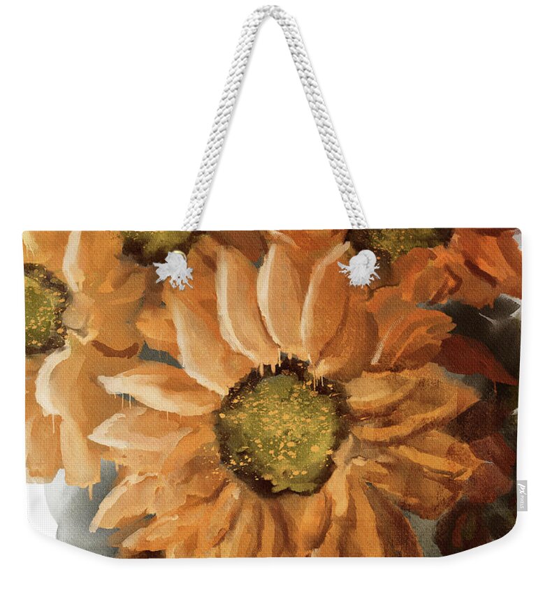 Sunflower Weekender Tote Bag featuring the digital art Sunshine In A Vase by Lois Bryan