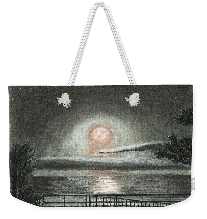 Supermoon Weekender Tote Bag featuring the drawing SuperMoon Rise Two by Mike Kling