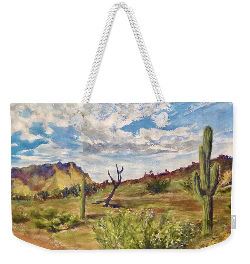 Arizona Weekender Tote Bag featuring the painting Superstition Skies by Cheryl Wallace