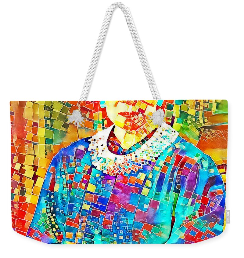 Wingsdomain Weekender Tote Bag featuring the photograph Supreme Court Justice Ruth Ginsburg Notorious RBG in Vibrant Contemporary Mosaic 20201011 v3 by Wingsdomain Art and Photography