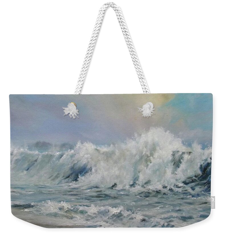 Surf Weekender Tote Bag featuring the painting Surf At Porthcurnow by Barry BLAKE
