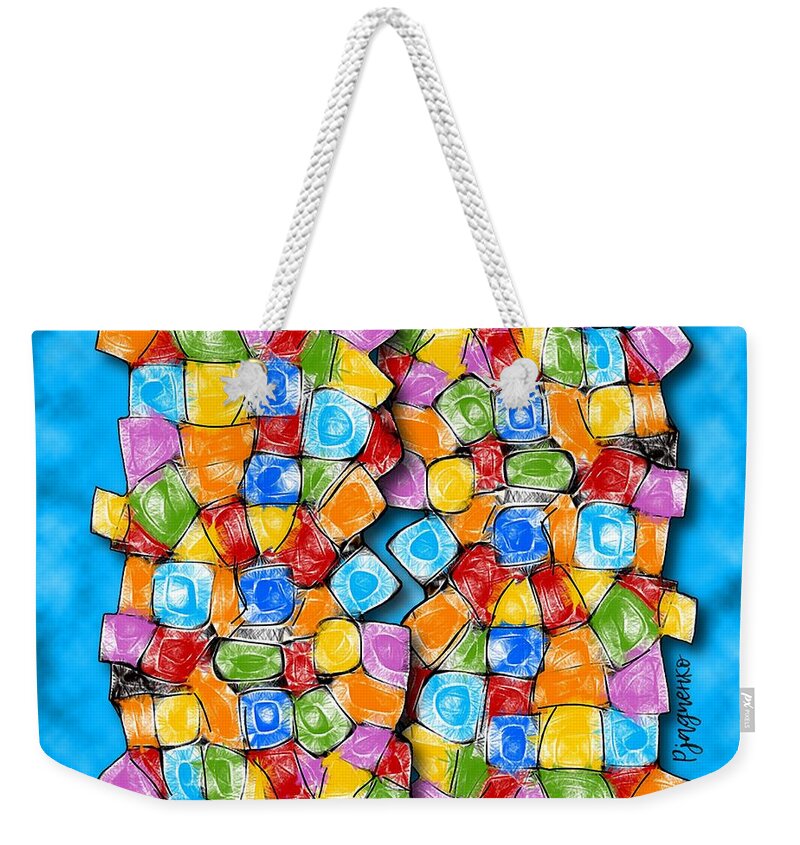 Multicolor Surface Weekender Tote Bag featuring the digital art Surface #12 by Ljev Rjadcenko