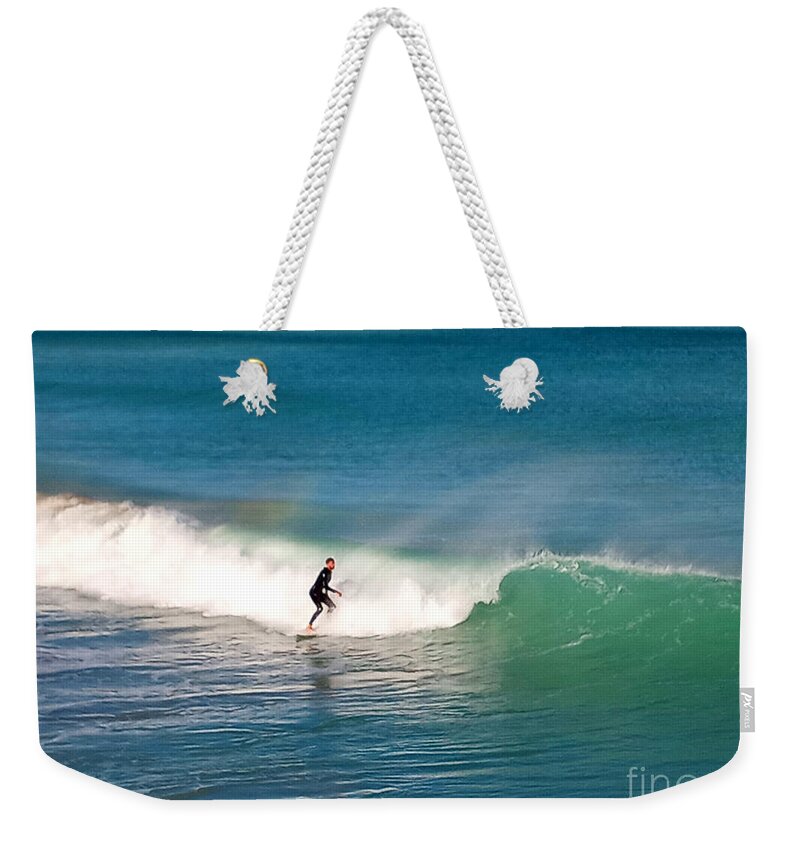 Surf Weekender Tote Bag featuring the photograph Surfing Rainbows by Dani McEvoy