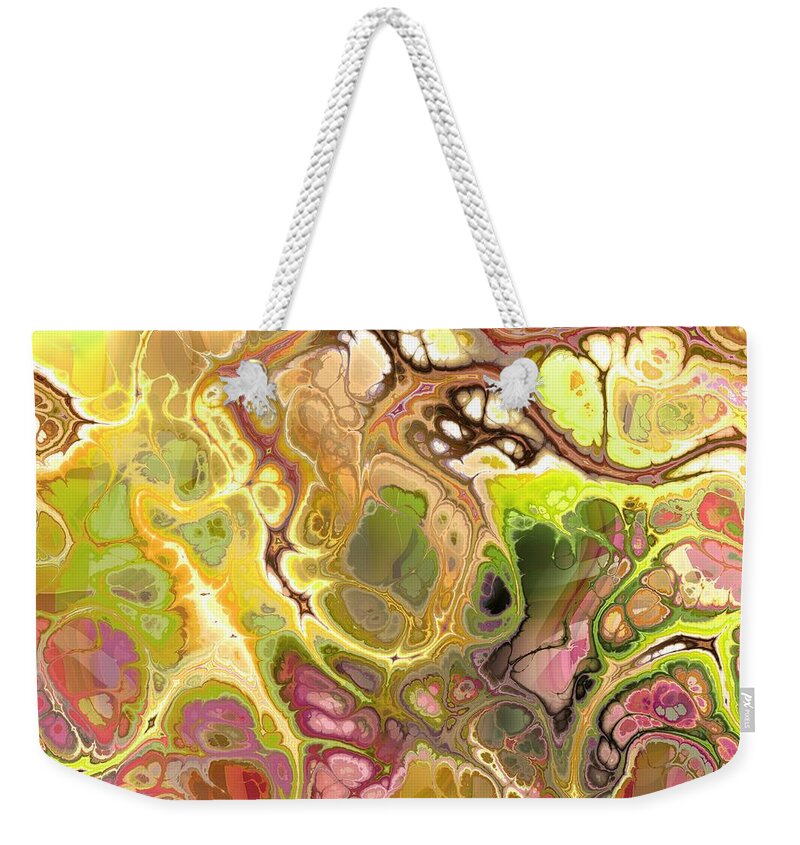 Colorful Weekender Tote Bag featuring the digital art Suroto - Funky Artistic Colorful Abstract Marble Fluid Digital Art by Sambel Pedes