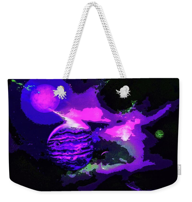  Weekender Tote Bag featuring the digital art Surreal Planets and Clouds in Space by Don White Artdreamer