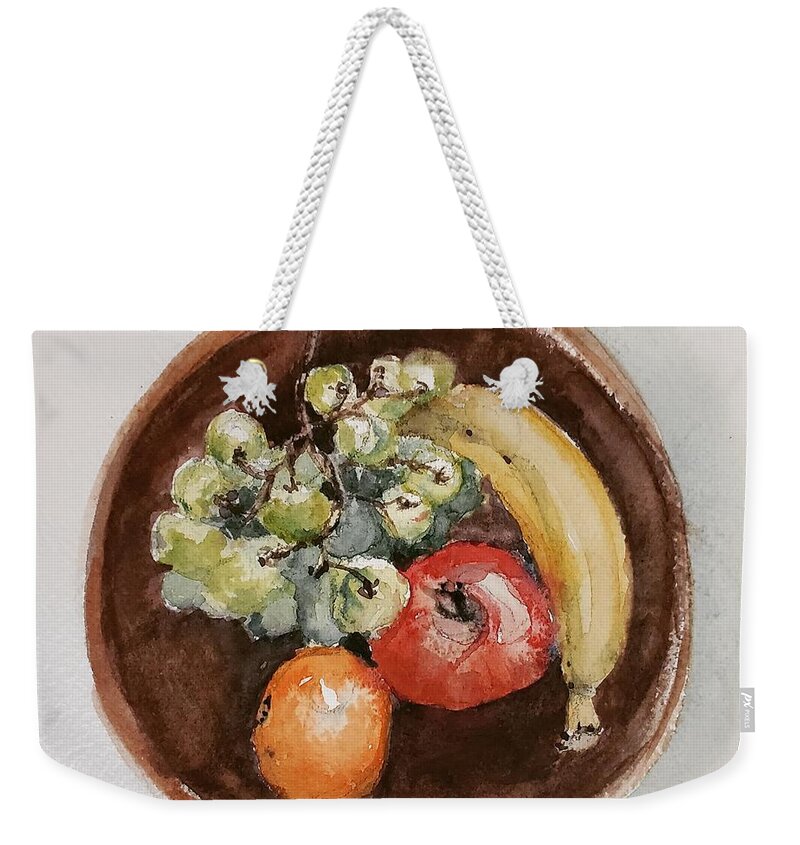 Still Life Weekender Tote Bag featuring the painting Sustenance in a Wooden Bowl by Sheila Romard