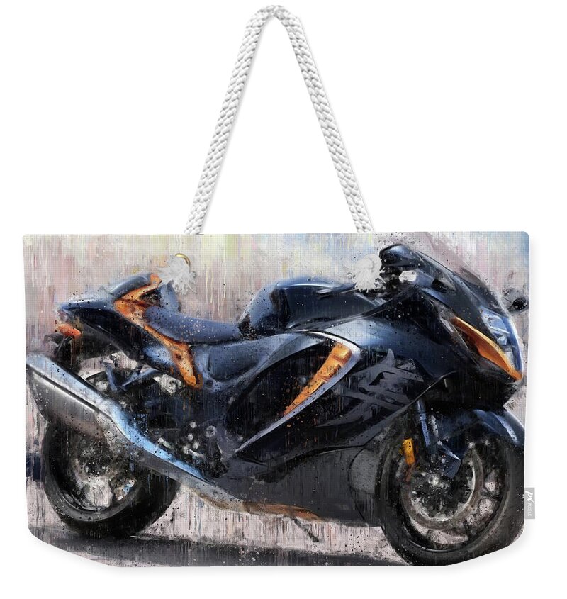 Motorcycle Weekender Tote Bag featuring the painting SUZUKI HAYABUSA GSX1300R Motorcycles by Vart by Vart