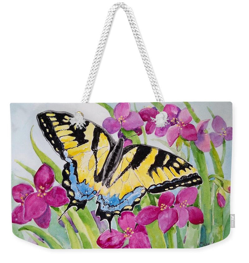 Butterfly Weekender Tote Bag featuring the painting Swallowtail in My Garden by Sue Kemp