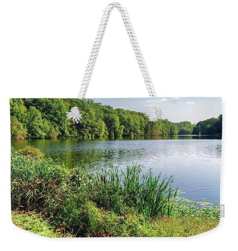Bulrush Weekender Tote Bag featuring the photograph Swan Lake in Summer I by Marianne Campolongo