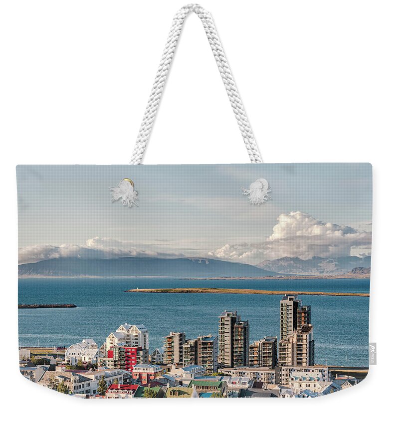 Iceland Weekender Tote Bag featuring the photograph Sweeping Seascape Iceland Harbor by Marianne Campolongo