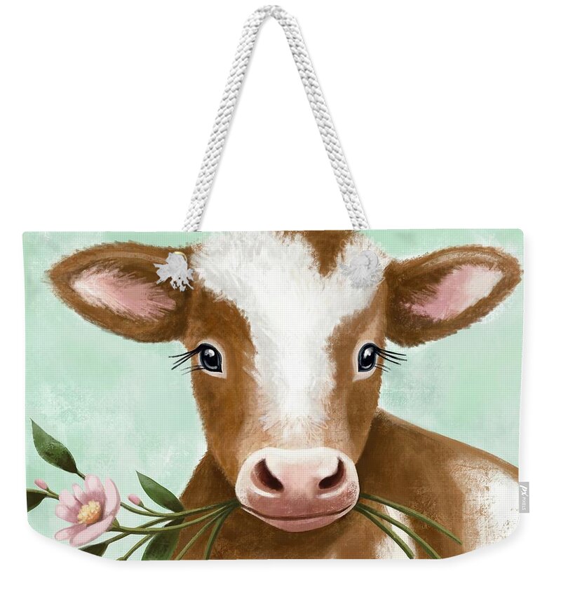 Baby Cow Weekender Tote Bag featuring the painting Sweet Baby Cow by Elizabeth Robinette Tyndall