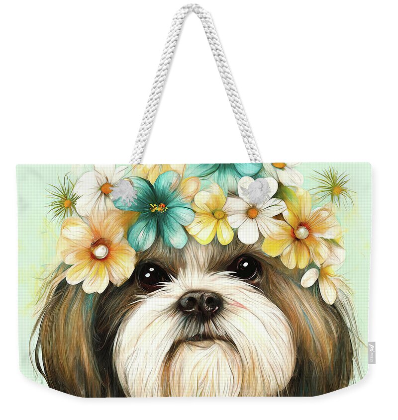 Shih Tzu Weekender Tote Bag featuring the painting Sweet Shih Tzu by Tina LeCour