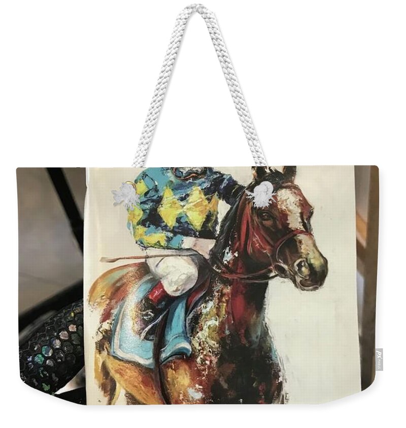 Racetrack Weekender Tote Bag featuring the painting Sweet Victory by Heather Roddy