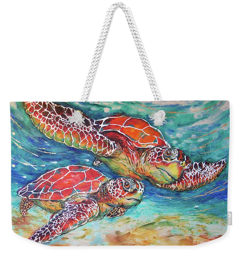  Weekender Tote Bag featuring the painting Splendid Sea Turtles by Jyotika Shroff