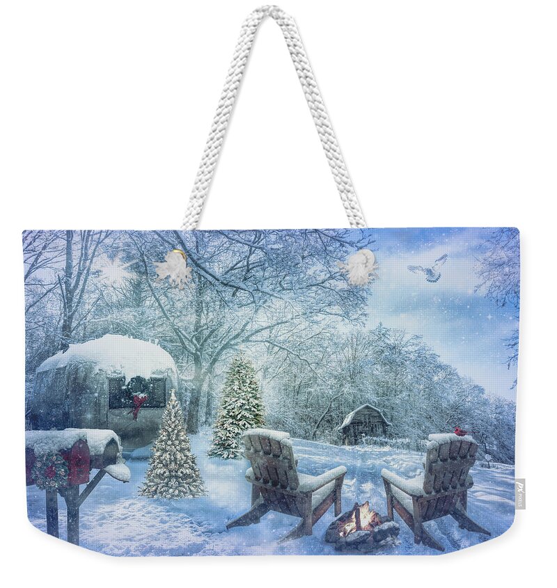 Barns Weekender Tote Bag featuring the photograph Swirling Christmas Country Snow by Debra and Dave Vanderlaan