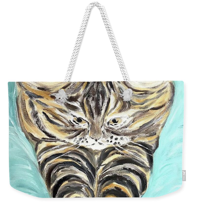 Cat Weekender Tote Bag featuring the painting Tabby Cat by Victoria Lakes