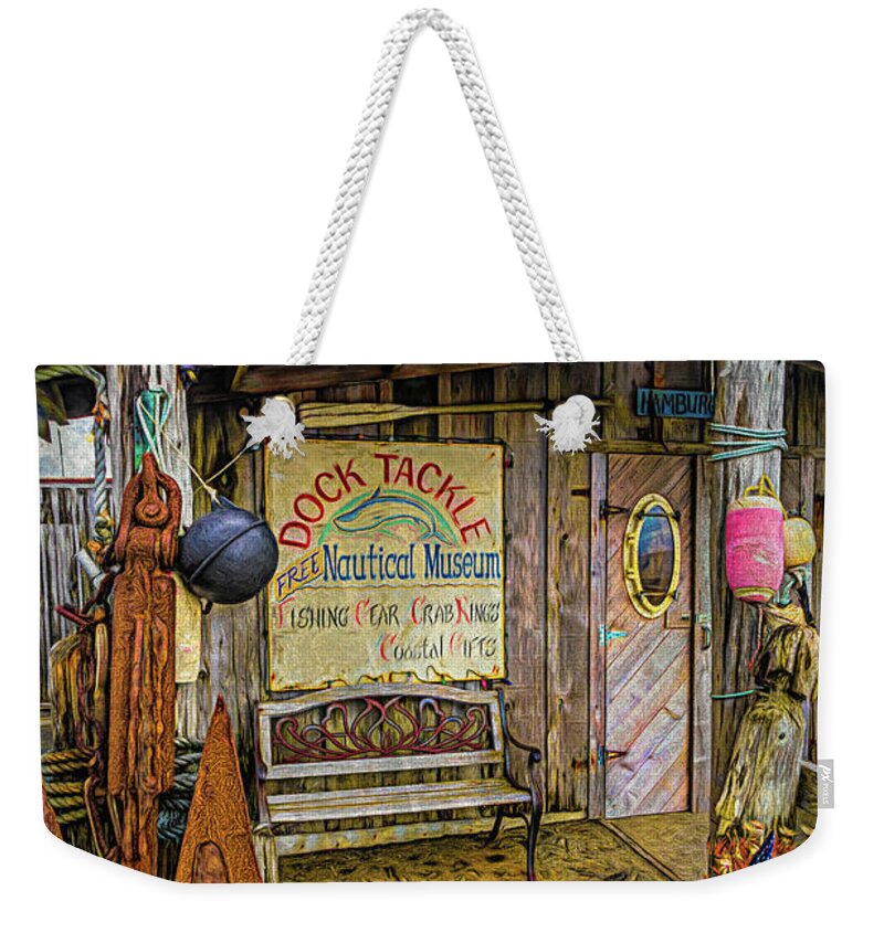 Dock Weekender Tote Bag featuring the photograph Tackle Shop and Nautical Museum Painting by Debra and Dave Vanderlaan
