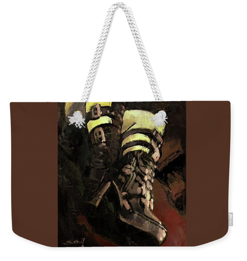 Legs Weekender Tote Bag featuring the painting Tangence - Cold Calm by Sv Bell