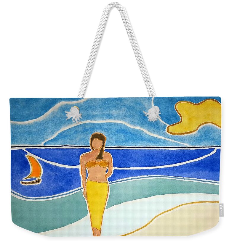 Watercolor Weekender Tote Bag featuring the painting Tahitian Shore by John Klobucher
