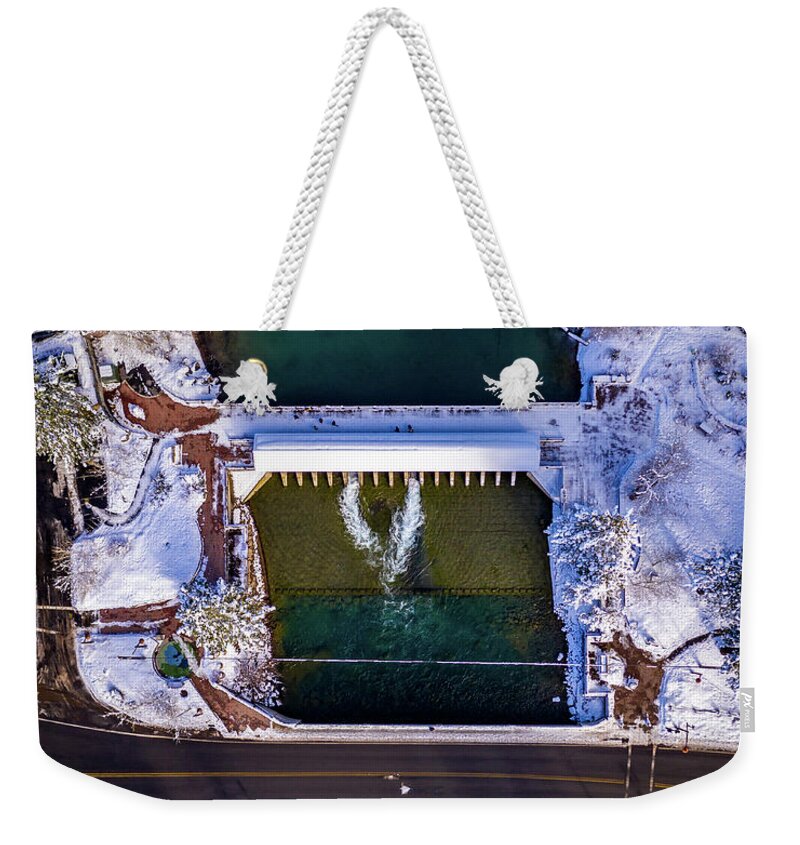 Drone Weekender Tote Bag featuring the photograph Tahoe City Dam TD by Clinton Ward