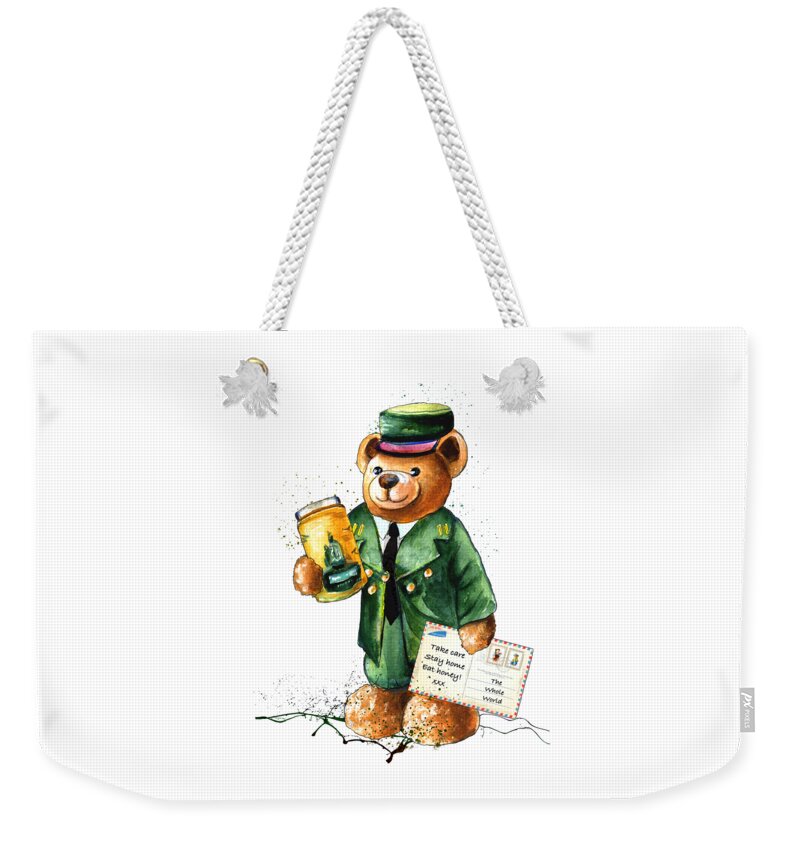 Bear Weekender Tote Bag featuring the painting Take Care Stay Home Eat Honey by Miki De Goodaboom