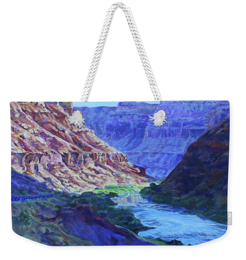 Oil Painting Weekender Tote Bag featuring the painting Takeout Beach by Page Holland