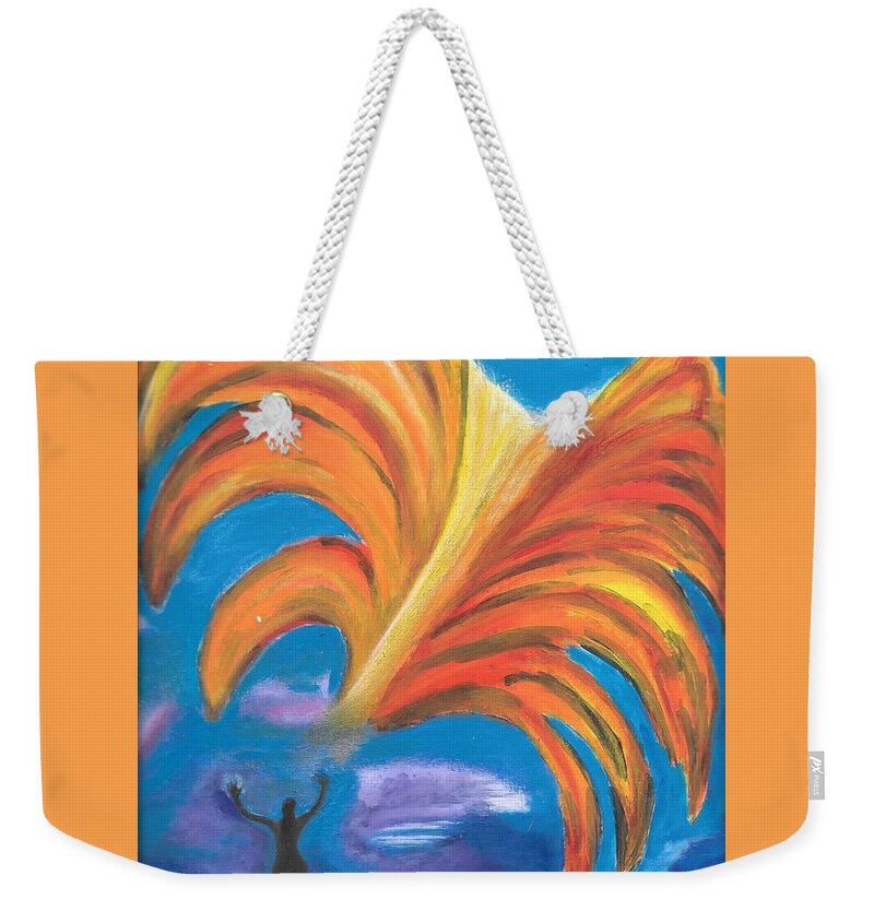 Sky Weekender Tote Bag featuring the painting Taking the High Road by Esoteric Gardens KN