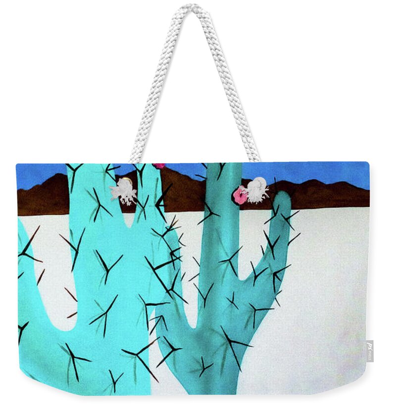 Cactus Weekender Tote Bag featuring the painting Tall Cacti Two by Ted Clifton