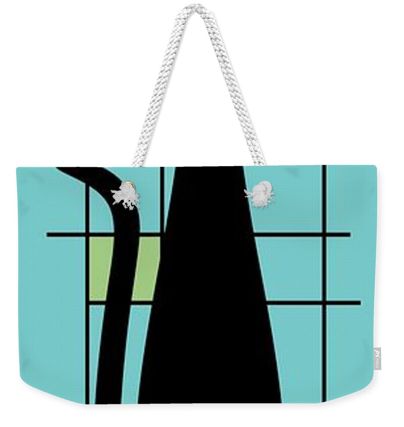 Mid Century Modern Cat Weekender Tote Bag featuring the digital art Tall Mondrian Cat on Blue by Donna Mibus
