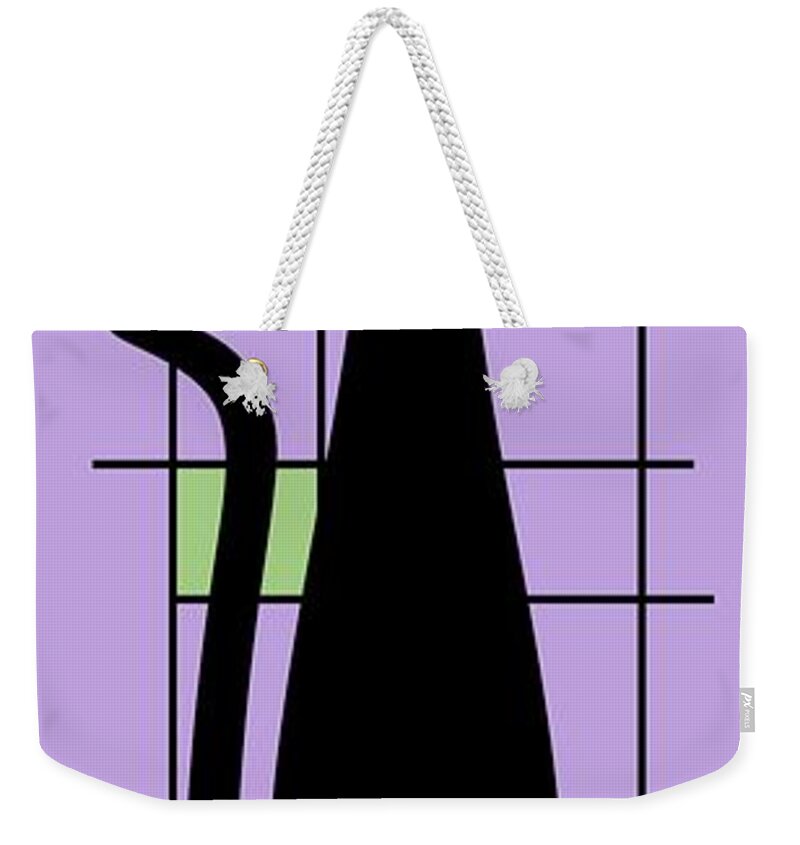 Mid Century Modern Cat Weekender Tote Bag featuring the digital art Tall Mondrian Cat on Purple by Donna Mibus