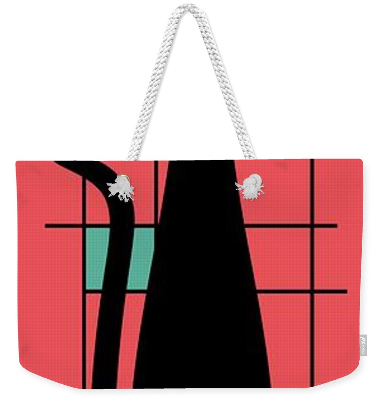 Mid Century Modern Cat Weekender Tote Bag featuring the digital art Tall Mondrian Cat on Salmon Pink by Donna Mibus