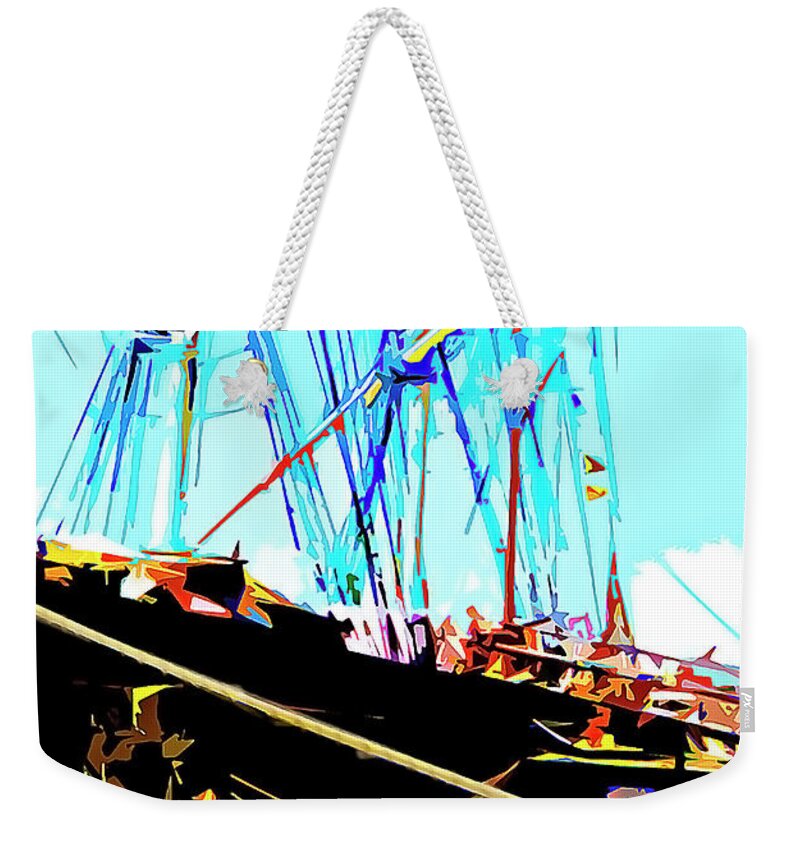 Boats Weekender Tote Bag featuring the painting Tall Ship At Dock by CHAZ Daugherty