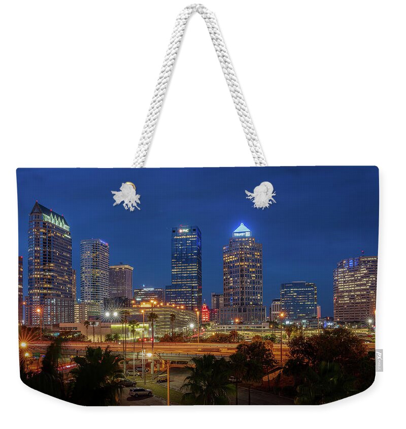 Tampa Weekender Tote Bag featuring the digital art Tampa Skyline by Kevin McClish