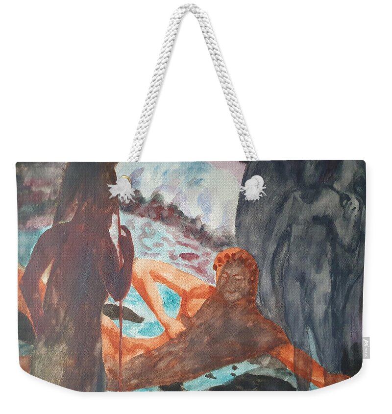 Masterpiece Paintings Weekender Tote Bag featuring the painting Tanathos Death of a Warrior by Enrico Garff