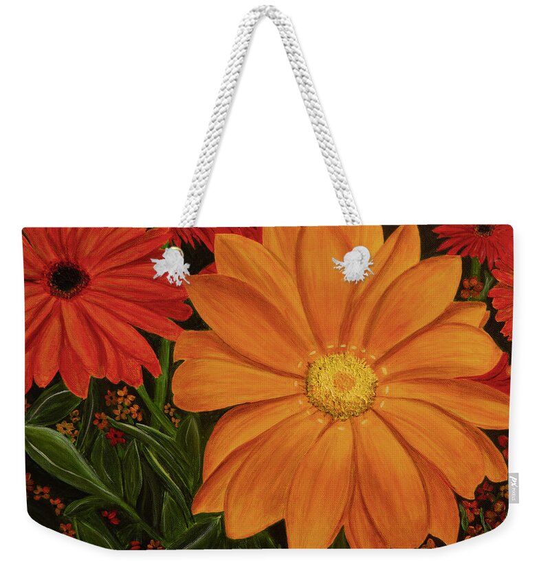 Flor Weekender Tote Bag featuring the painting Tangerine Punch by Donna Manaraze