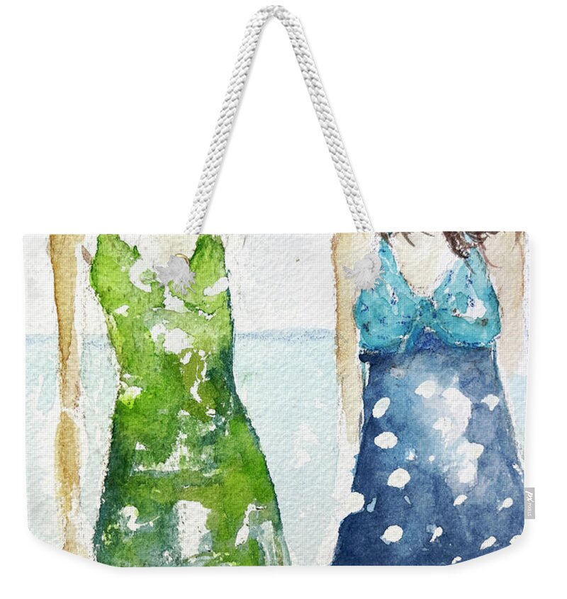 Hot Ladies Weekender Tote Bag featuring the painting Tankini Toff by Roxy Rich