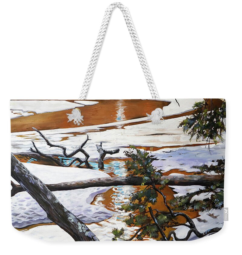 Shirley Peters Weekender Tote Bag featuring the painting Tannin To Sea by Shirley Peters