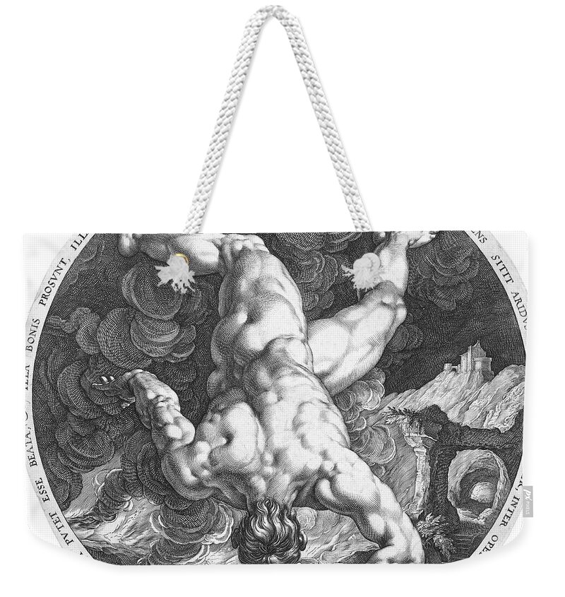 1588 Weekender Tote Bag featuring the drawing Tantalus, 1588 by Hendrick Goltzius