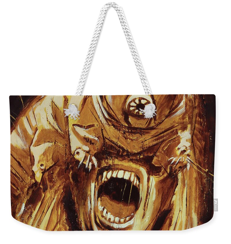 Sciencefiction Weekender Tote Bag featuring the painting Tardigrade Future by Sv Bell