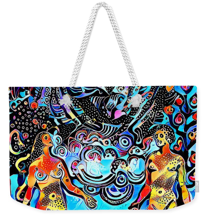 Wingsdomain Weekender Tote Bag featuring the photograph Tarot Card The Lovers in Contemporary Modern Design 20210126 by Wingsdomain Art and Photography