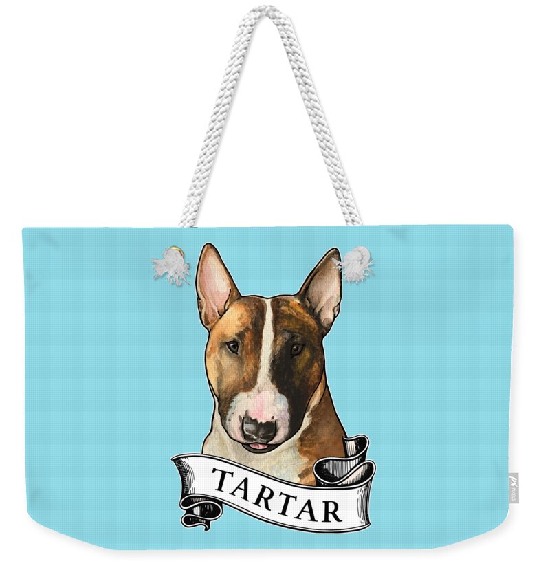 Bull Terrier Weekender Tote Bag featuring the painting Tartar Bull Terrier by Jindra Noewi