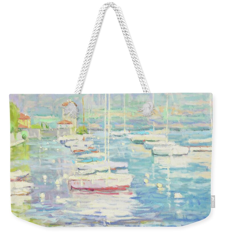 Fresia Weekender Tote Bag featuring the painting Waiting In A Gentle Breeze by Jerry Fresia