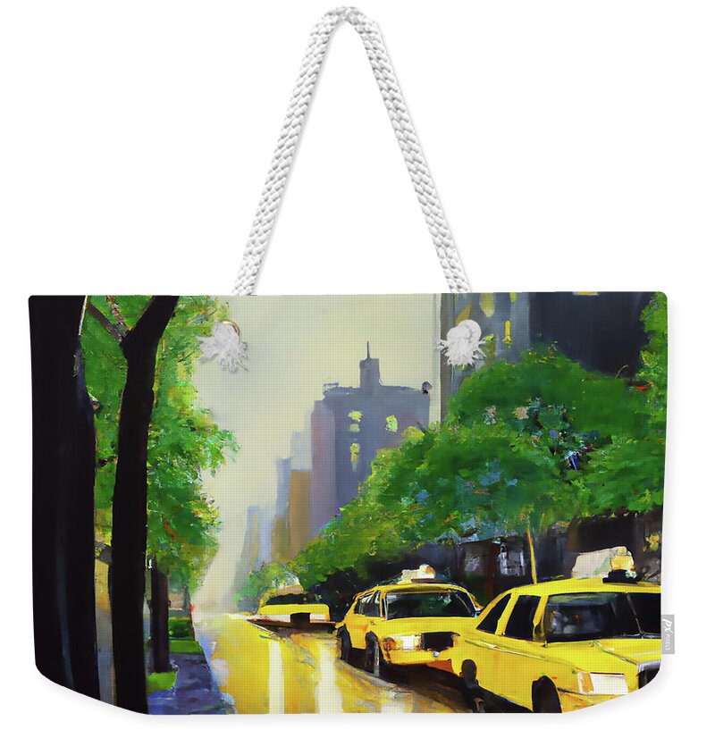Taxi Weekender Tote Bag featuring the digital art Taxi Cabs Upper East Side by Alison Frank