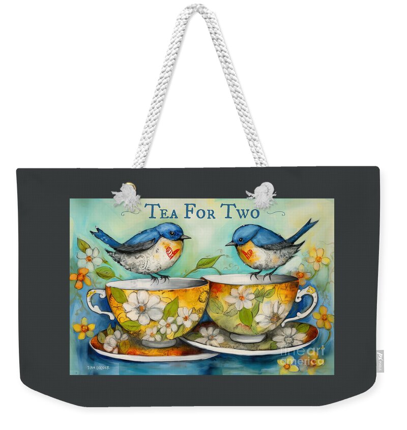 Bluebirds Weekender Tote Bag featuring the painting Tea For Two by Tina LeCour