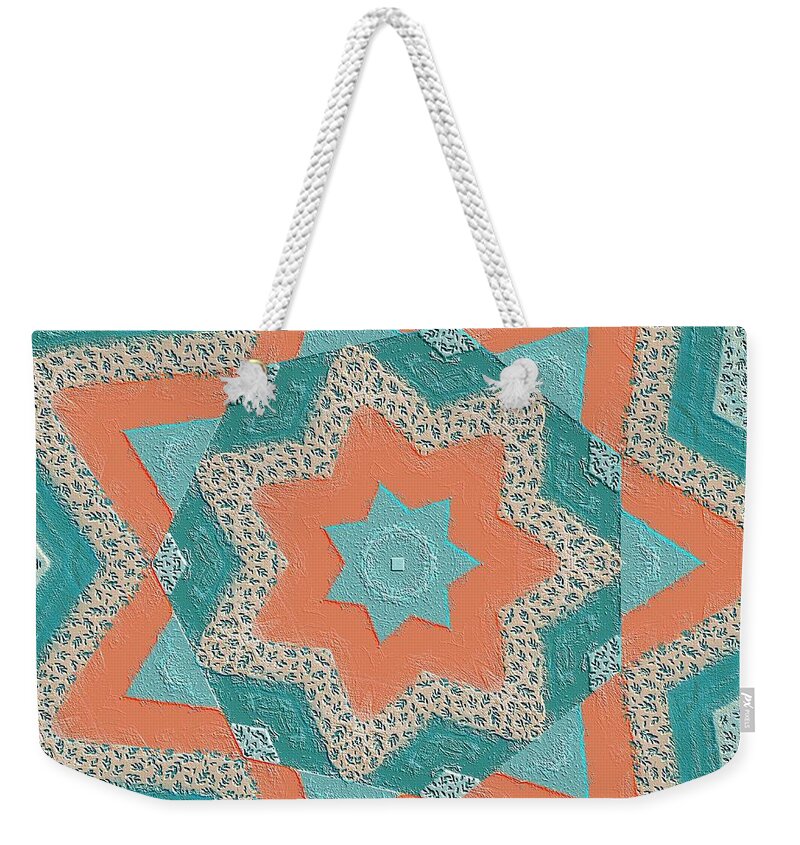 Pattern< Stars Weekender Tote Bag featuring the digital art Teal and Peach Stars by Bonnie Bruno
