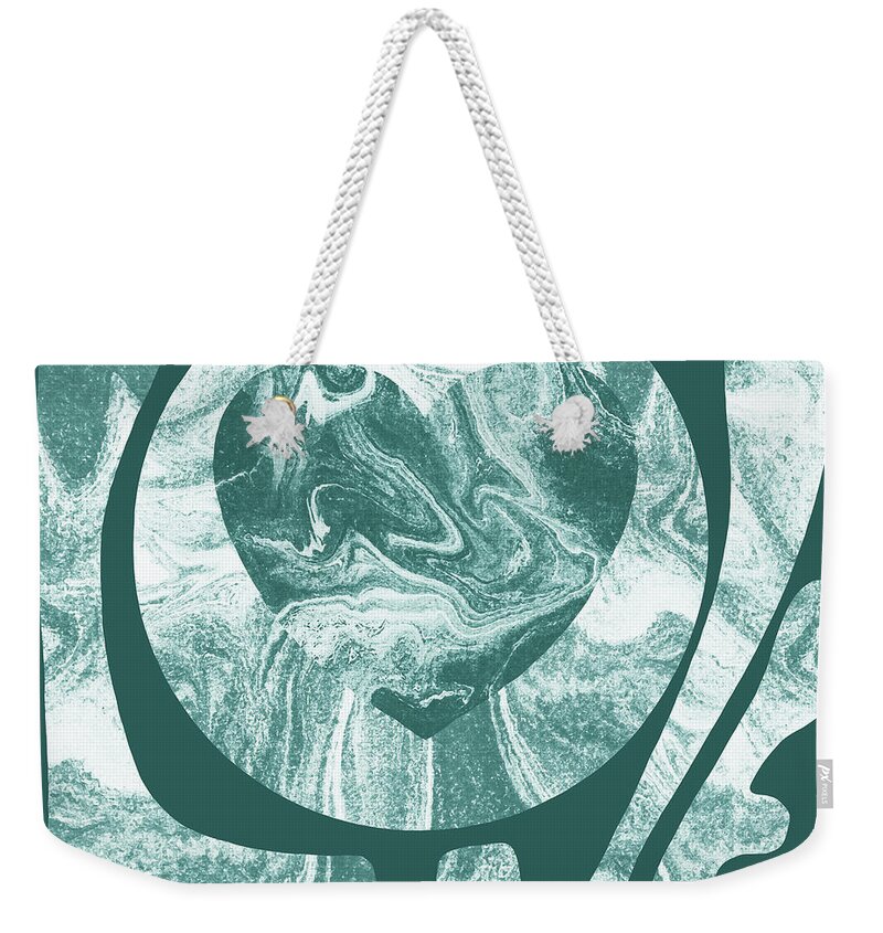 Love Sign Weekender Tote Bag featuring the painting Teal Blue Marble Heart Stone Rock Watercolor Love Sign by Irina Sztukowski