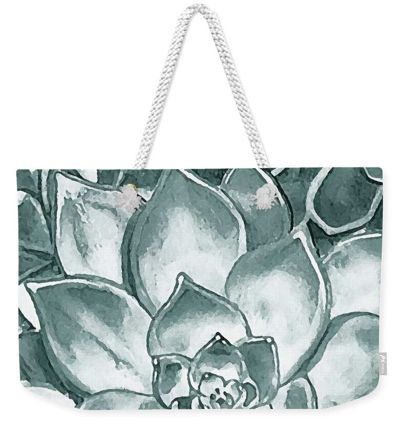 Succulent Weekender Tote Bag featuring the painting Teal Gray Succulent Plants Garden Watercolor Art Decor VI by Irina Sztukowski