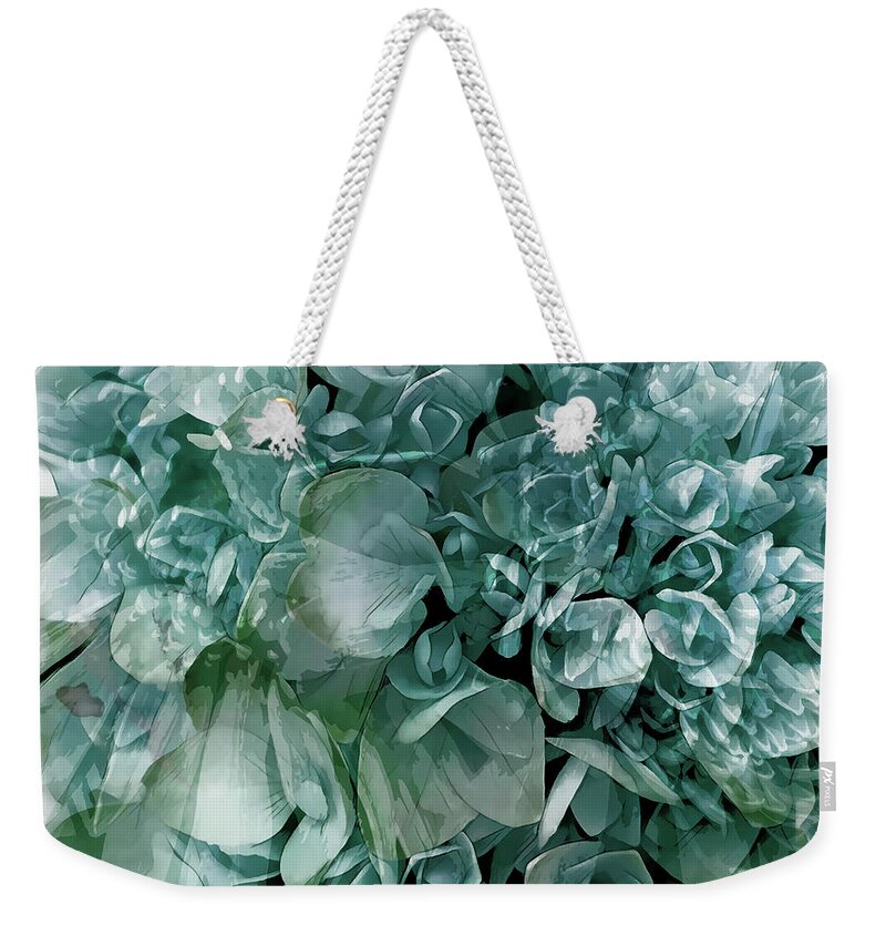  Weekender Tote Bag featuring the digital art Teal Hydrangeas by Cindy Greenstein