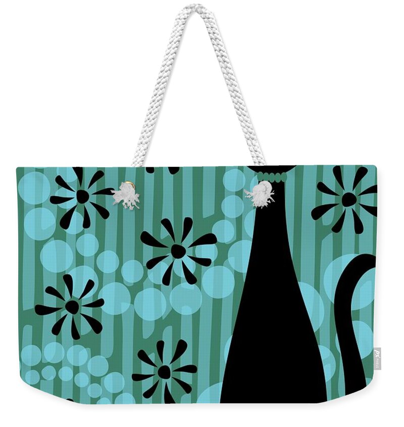 Abstract Cat Weekender Tote Bag featuring the digital art Teal Mod Cat by Donna Mibus